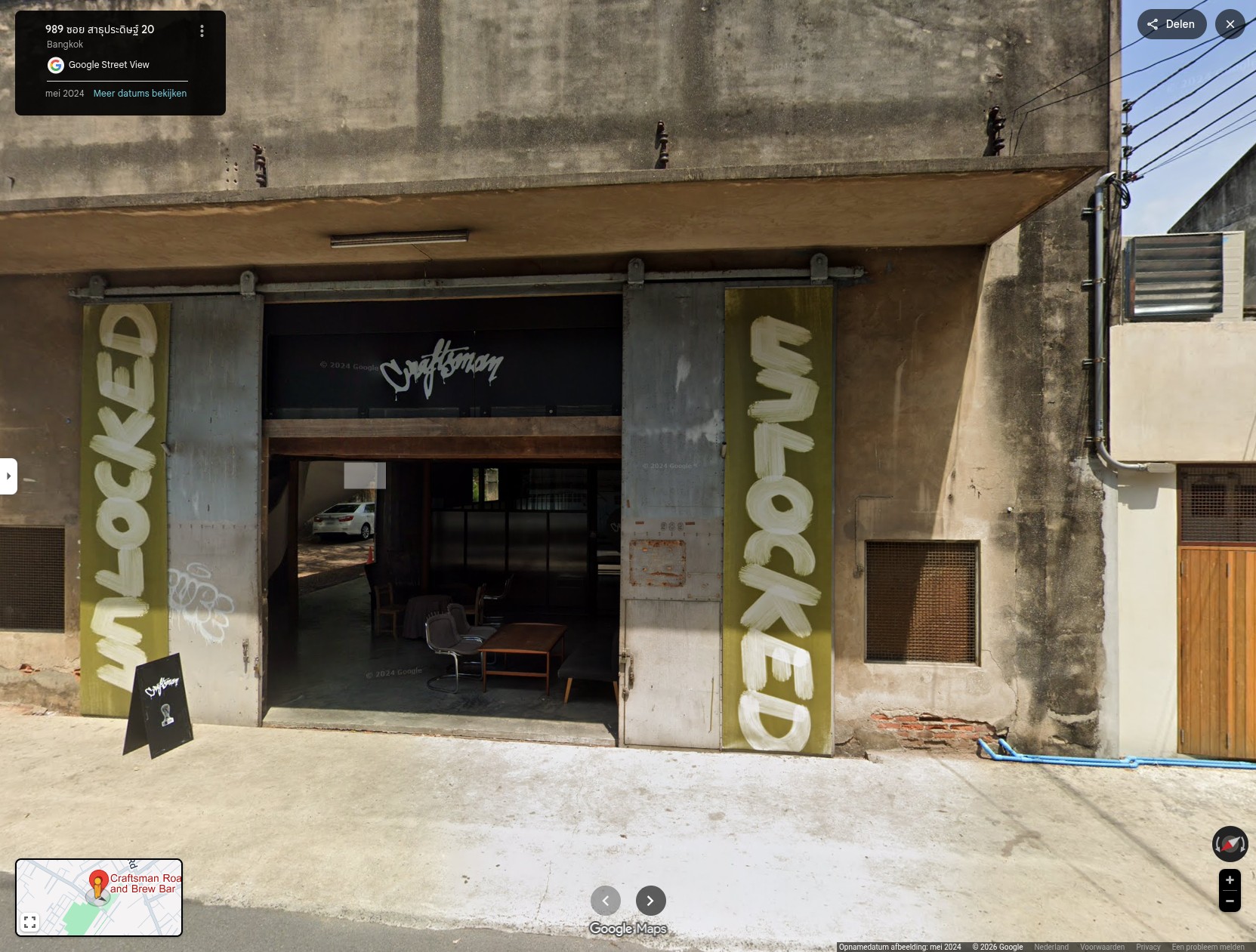 Street view of Craftsman Roastery and Brew Bar warehouse entrance, Bangkok